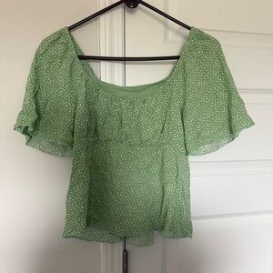 URBAN Romantics Sage Green Flutter Sleeve Square Neck Blouse